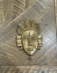 6.5″ Gold Tribal Woman’s Face Plaque African Themed Wall Hanging Female Head