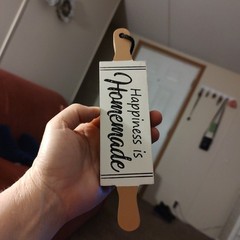 Happiness is Homemade Refined Rustic Hanging Wall Plaque Sign Rolling Pin Wood