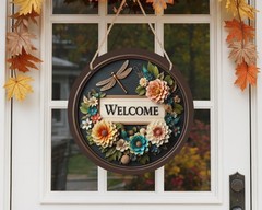 Aluminum Welcome Sign Dragonfly Door Decor Wreath UV Protected Outdoor