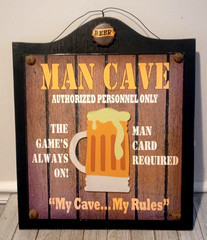 Man Cave “My Cave… My Rules” 15” X 18” Wood Sign Wall Decor Decoration