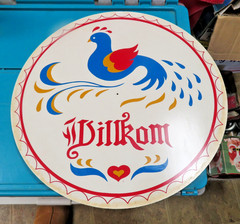 Vtg Huge 15” Distelfink Round Pennsylvania Dutch Bird Hex Sign Willkom