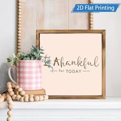 Simple Cursive Thankful Wooden Sign Light Pink Background Farmhouse Wall Art