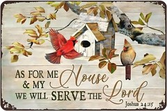 Tin Metal Sign As for Me and My House We Will Serve The Lord 8×12