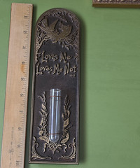 Vintage ‘Loves Me Loves Me Not’ Metal Glass Wall Plaque, Floral, Bronze, Mounted