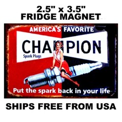 Champion Spark Plug Pinup Girl C1 Fridge Magnet Man Cave Sign Garage BAR Decor