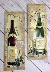 Kate McRostie Wine Wall Plaques Grapes Bordeaux & Riesling 3D Set 9.5″ X 3.25”