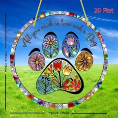 Charming Dog Paw Print Floral Design 8″X8″ Round Acrylic Hanging Decor Gifts