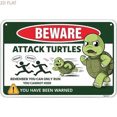 Beware Turtles Sign Aluminum Sign Vintage Metal Warning Angry Turtle