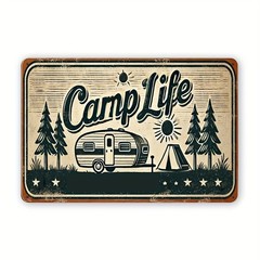 Nostalgic Camp Life Metal Wall Art RV Trailer Tent Camping Decor Home Campsite