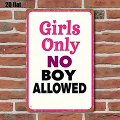 Vintage Girls Only No Boy Allowed Metal Sign for Teen Girl Bedroom & Dorm Decor
