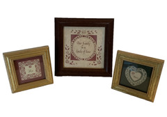Peace Love Doily Family Framed Scissors Art USA 4×4 and 6.5×6.5 lot of 3