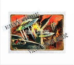 1962 The Skyscraper Tumbles Mars attacks Space Sci fi art metal tin sign