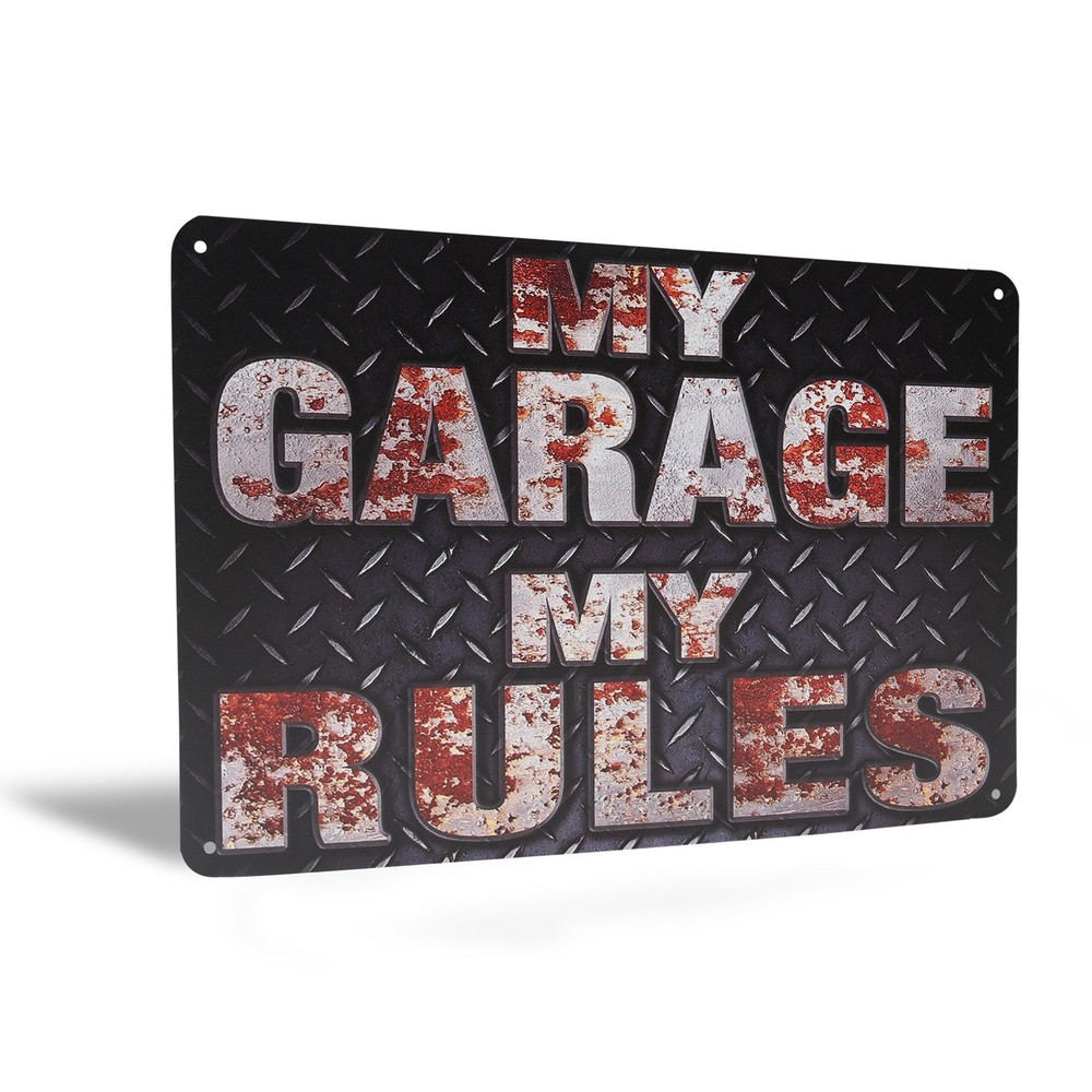 Man Cave Sign My Garage My Rules Metal Wall Art for Garage, Shop or Room Decor