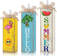 3 Pcs Summer Table Block Signs Tropical Watermelon Flamingo Centerpiece Hello Su