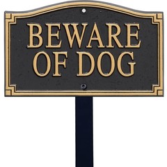 Designer Beware of Dog Plaque/Marker/Sign with Stake 18″ Tall | 5.75″ x 9.5″ …