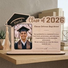 Personalized Graduation Photo Frame Custom Wood Class of 2026 High School Colleg