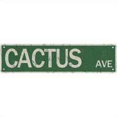 Cactus Ave Vintage Metal Sign Green Street Style Wall Art Hanging Decoration