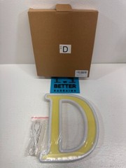 Colorful LED Light Up Letter “D” Yellow w/ Plug In Cord