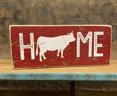 HOME with COW clipart wood SIGN 3.5X7.5 inches, MADE IN USA