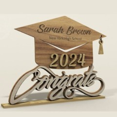 PERSONALIZED Graduation Cap Plaque Gift Laser Cut Stained Plywood Congrats