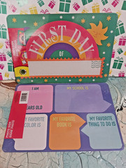 First day of school Signs. Lot of 2 boards. 8.5″ x 12″ colorful school supplies
