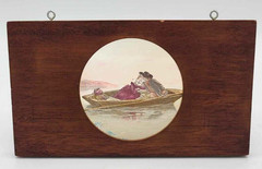 Antique Victorian Hand Painted Magic Lantern Slide Wood Frame, Window Decor 7″