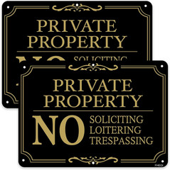 Private Property Warning Signs 2 Pack No Trespassing No Soliciting Signs Black
