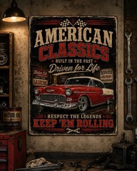 American Classics Metal Sign 7×10 Vintage Car Garage Man Cave Wall Decor Gift