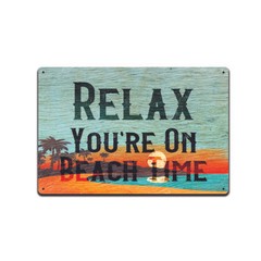 Tin Sign for Beach House Decor 12″x 8″ Relax You’re on Beach Time