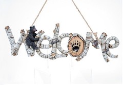 Birch Look Bear “Welcome” Sign with Bear Paw Home Cabin or Patio Decor