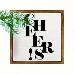 Cheers Bold Vertical Black Typography Square Wooden Plaque Rustic Decoration