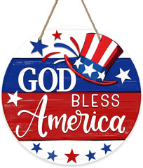 4th of July God Bless America Wooden Door Sign Patriotic Hanging Decor