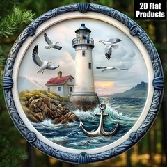 Coastal Lighthouse Seagull Anchor Metal Sign Nautical Beach Tin Wall Decoration