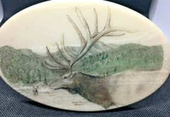Artist Janet Vancil Tennessee Elk Nature Etched Painted Stone Handcrafted Easel