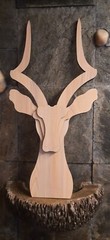 Handmade Wooden Stag Head With Horns Animal Lover Wall Art Home Decor