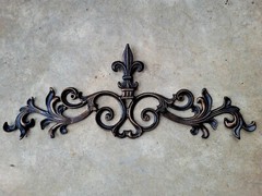 Cast Iron Fleur de Lis Topper, Wall Plaque, Valance, Old World, Pediment, New