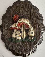 Decorative Mushroom Plaster Wall Plaque Oval Painted Floral & Garden Nature