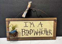 Rustic Wood “I’m a Birdwatcher” Wall Sign w/ 3D Bird Nest Farmhouse Decor