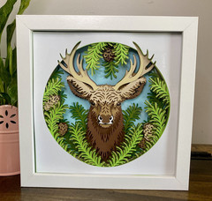 3D Buck Deer Shadow Box 8×8 Wall Art Glass Handmade Gift Kids Dad Mom Nature