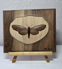 Signed Handmade Wood Intarsia Butterfly Moth Wall Art Plaque Walnut Maple 6×5