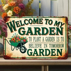 Vintage Metal Sign Funny Welcome To My Garden Aluminum Sign 8×12 Decor