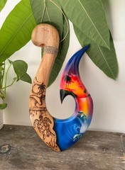 Hawaiian Hand Made Wall Home Decor Airbrushed Wood Polynesian Tribal Fish Hook
