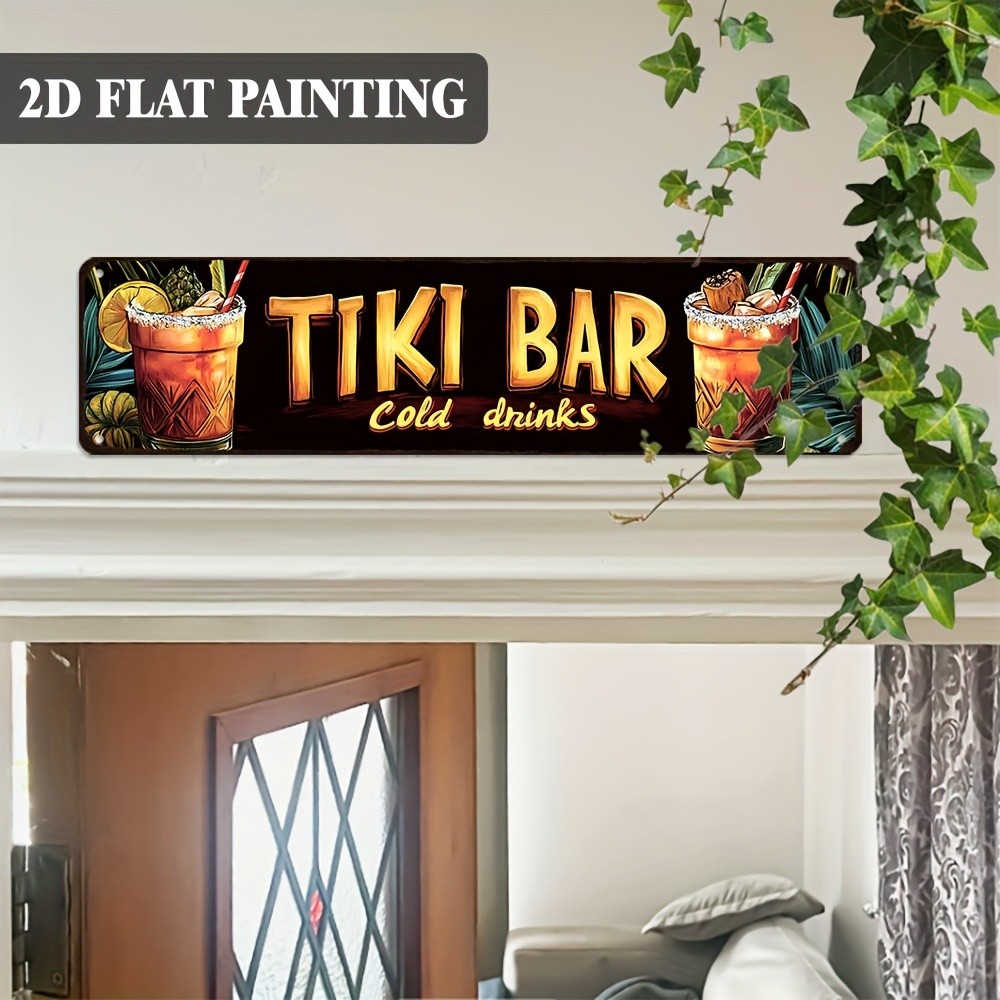 Tiki Bar Cold Drinks Metal Sign Wall Decor for Home Bar Man Cave Tropical Party