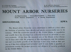 ANTIQUE MetaL Sign MOUNT ARBOR NURSERIES Geo L. Welch PRESIDENT Iowa Huge 36×30″