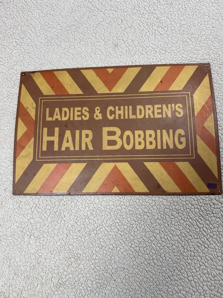 Vintage Ladies & Children Hair Bobbing Nostalgic Metal Sign 18×12