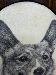 Vintage Pembroke Welsh Corgi Beaded Glass & Wood Wall Plaque 5×7” See Desc