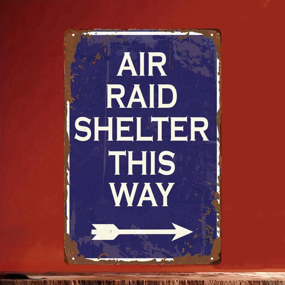 Vintage “Air Raid Shelter This Way” Metal Iron Sign
