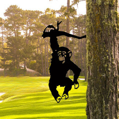 Hanging Monkey Metal Silhouette Decor Outdoor Garden Ornament Chimpanzee Yard