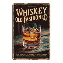 1pc Vintage Whiskey Old Fashioned Tin Metal Signs – Classic Cocktail Aluminum Wa