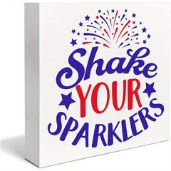 2D 1P Patriotic Wooden Box Sign with Fireworks 5×5 USA Holiday Table Decor Gifts